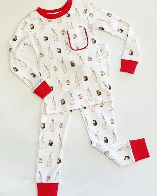 Preorder BLP0995 Christmas cookie milk red long sleeve pants boys pajamas