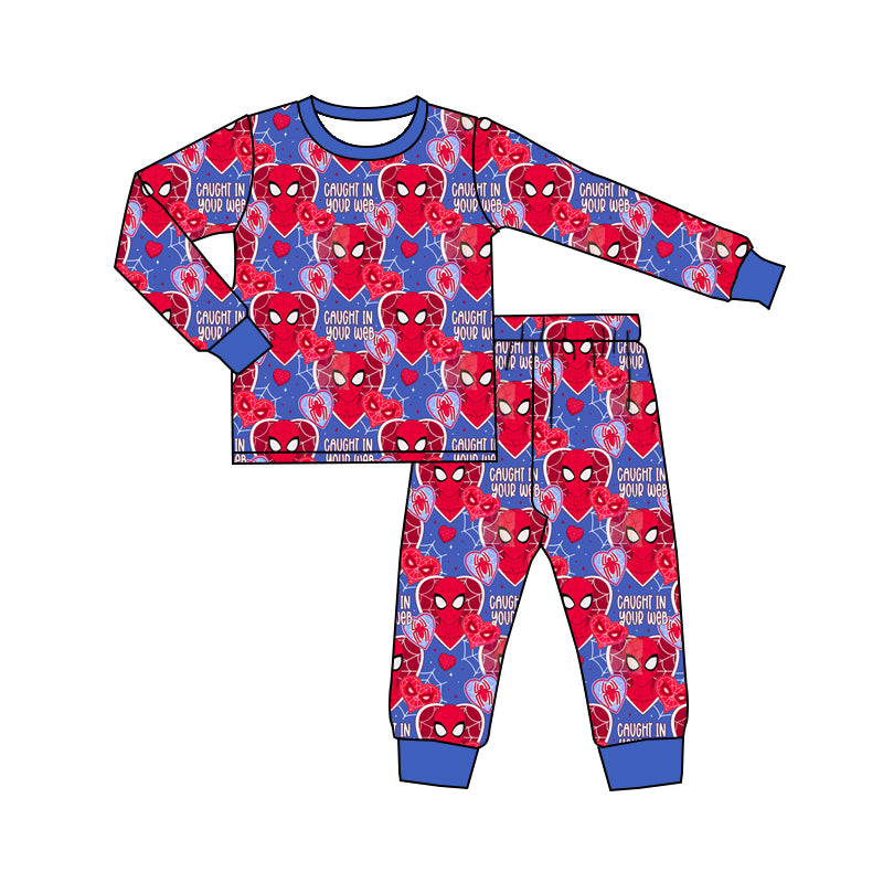 Preorder BLP0998 Valentine Day red heart spider hero blue long sleeve pants boys pajamas