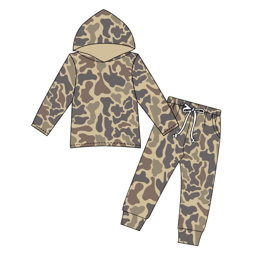 Preorder BLP1005 brown camo long sleeve hooded pants boys set