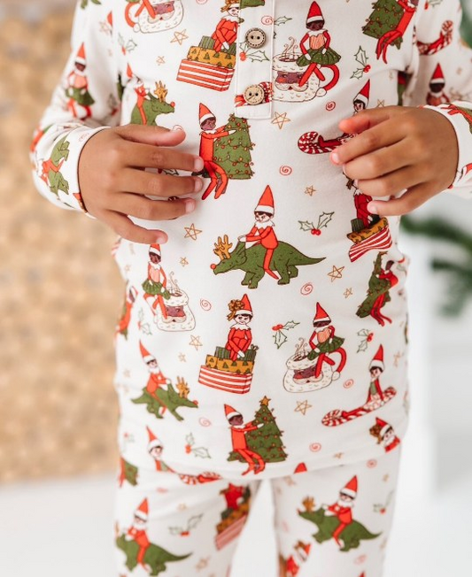 Preorder BLP1006 Christmas cute cartoon dinosaur long sleeve pants boys pajamas