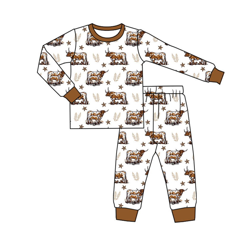 Preorder BLP1013 Western cow cowboy brown long sleeve pants boys pajamas