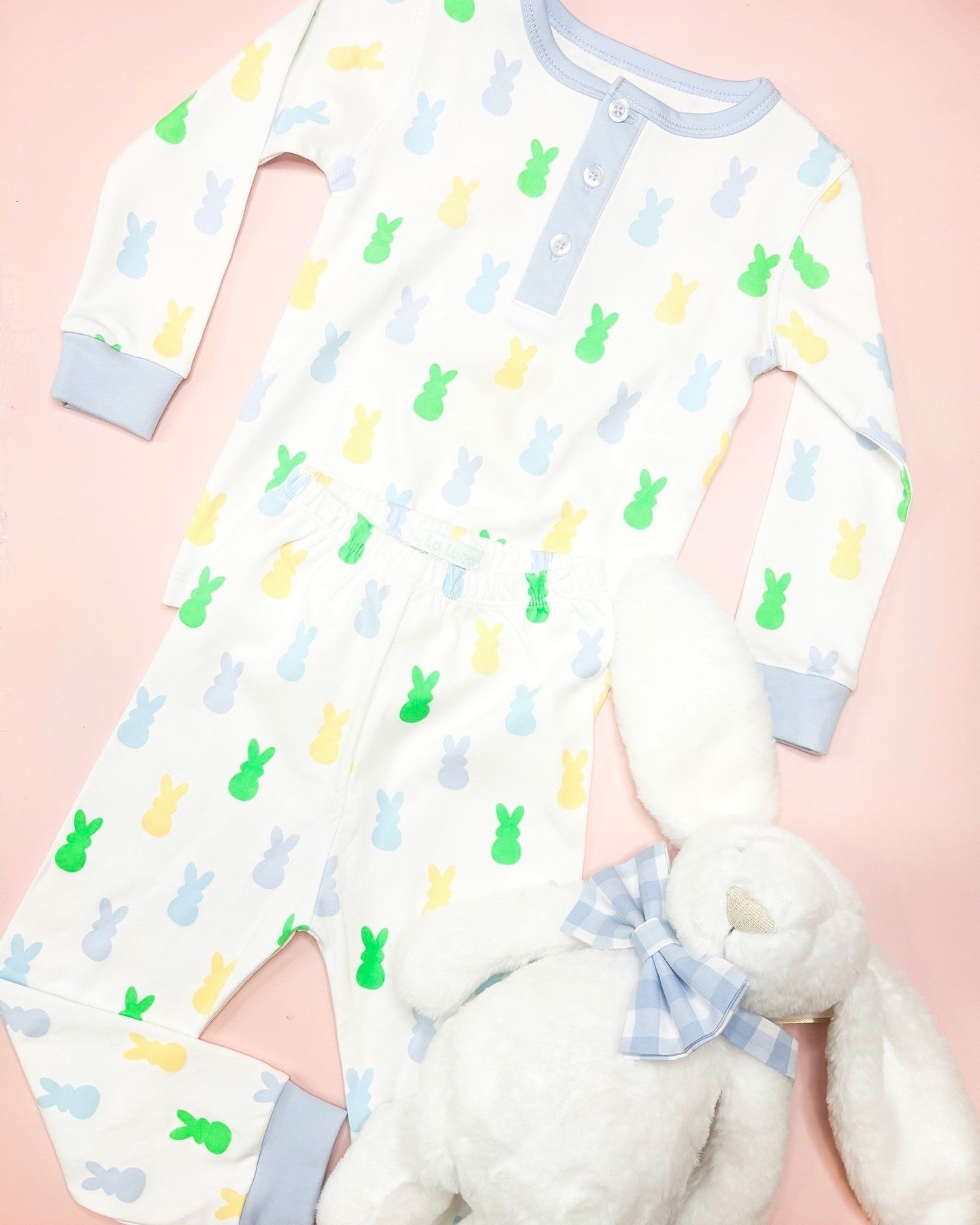 Preorder BLP1038 Easter colorful bunny rabbit blue long sleeve pants boys pajamas