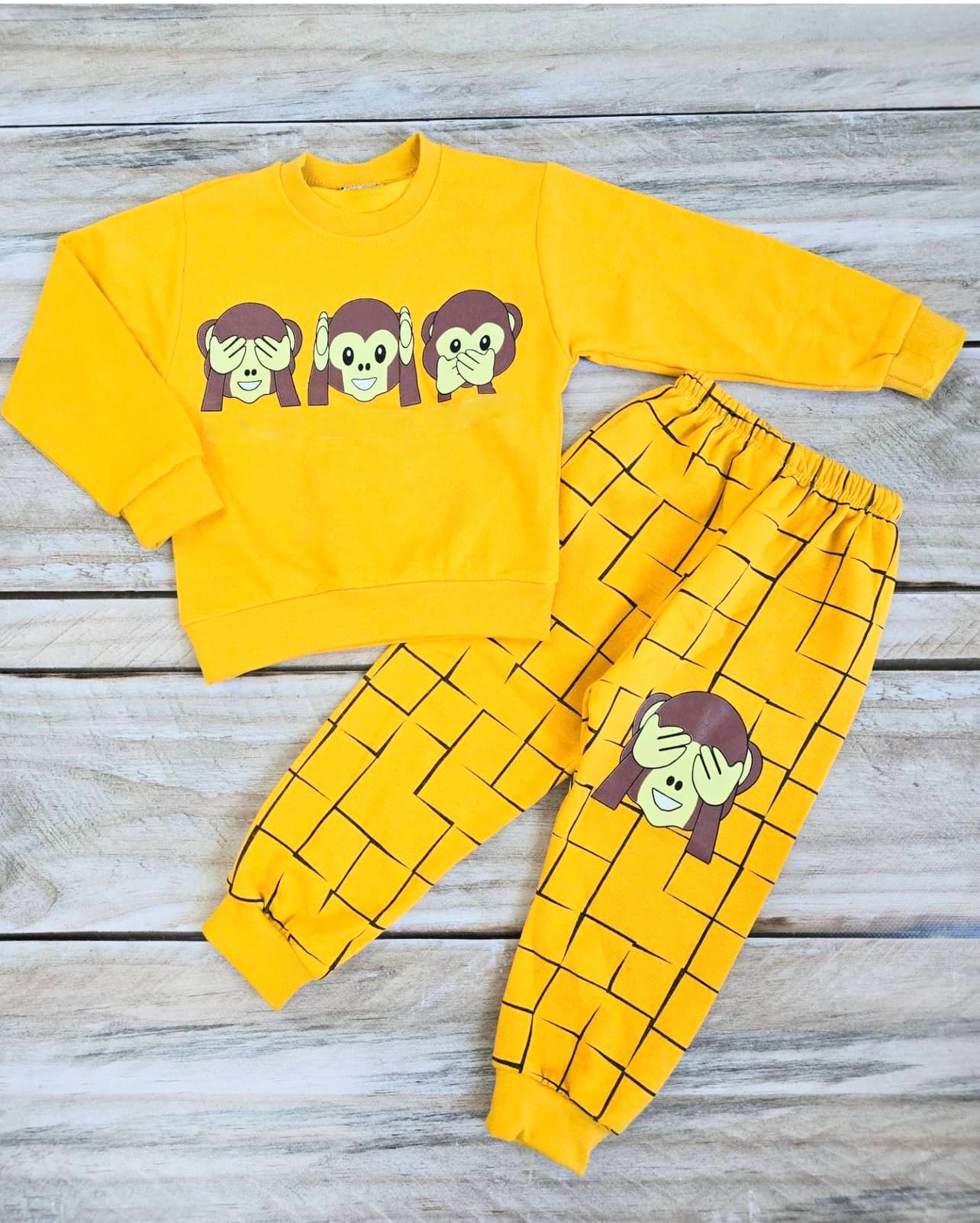 Preorder BLP1040 cartoon Monkey yellow long sleeve pants boys set