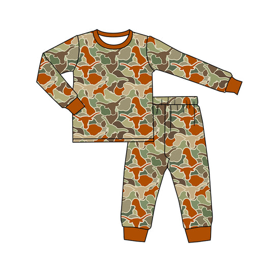 Preorder BLP1042 camo style hunting style dog cow long sleeve pants boys pajamas