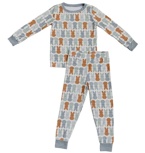 preorder BLP1047 Easter bunny rabbit grey blue long sleeve pants boys pajamas