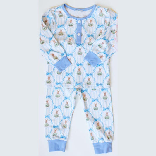 preorder BLP1055 Easter bunny rabbit egg blue long sleeve pants boys pajamas