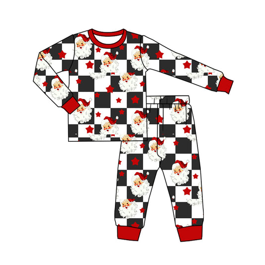 preorder BLP1068 Christmas Santa black checkered long sleeve pants boys pajamas