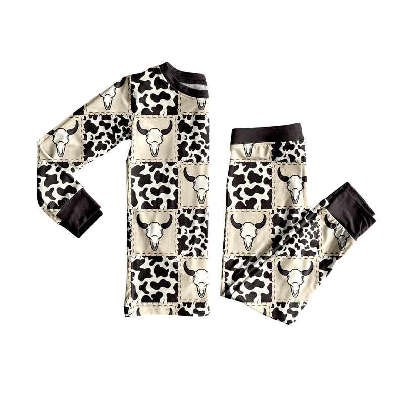 preorder BLP1084 Western cow print cow black long sleeve pants boys pajamas