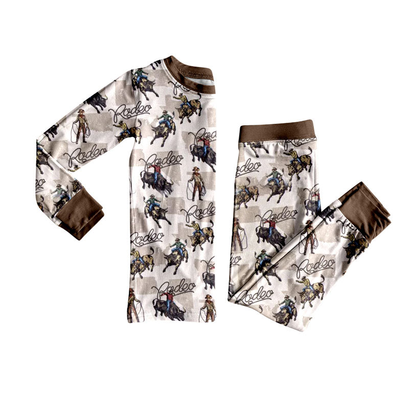 preorder BLP1085 Western rodeo brown long sleeve pants boys pajamas