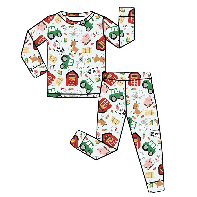 preorder BLP1105 Farm house tractor animals long sleeve pants boys pajamas