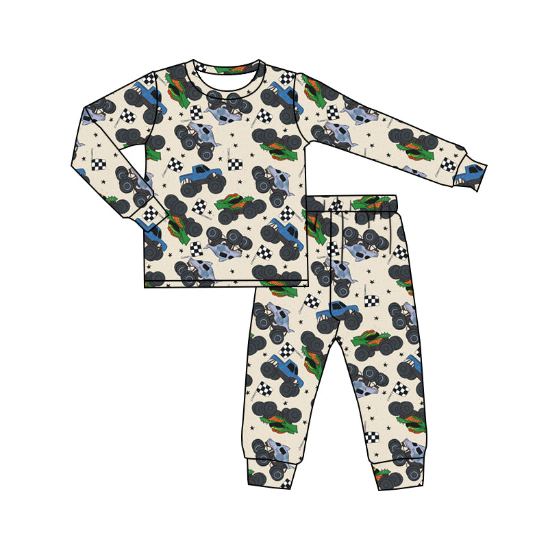Custom moq 20 bamboo off-road vehicle car long sleeve pants boys pajamas