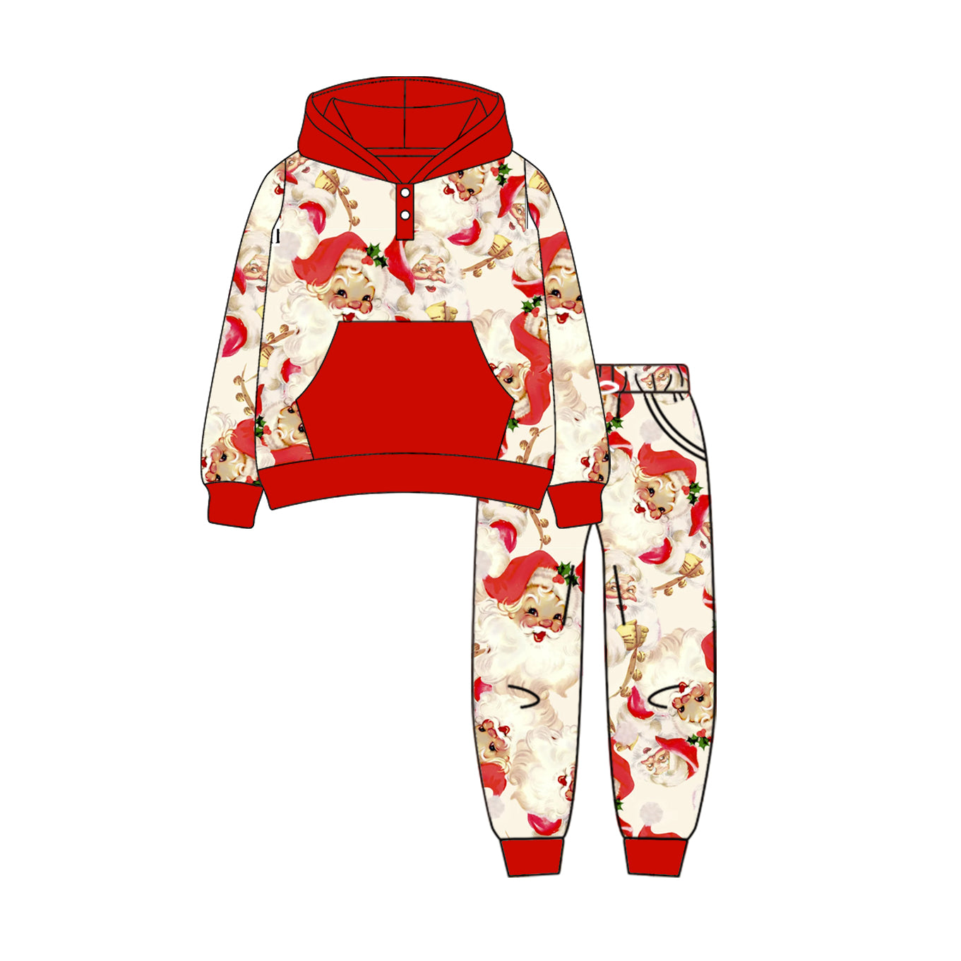 preorder BLP1112 Christmas Santa red pocket long sleeve hoodie pants boys set