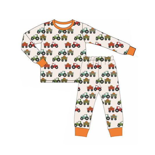 preorder BLP1116 farm tractor pumpkin orange long sleeve pants boys pajamas