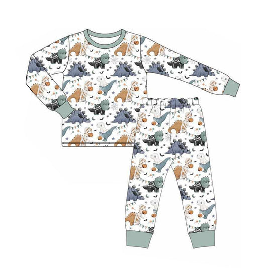 preorder BLP1117 Halloween cartoon dinosaur pumpkin long sleeve pants boys pajamas