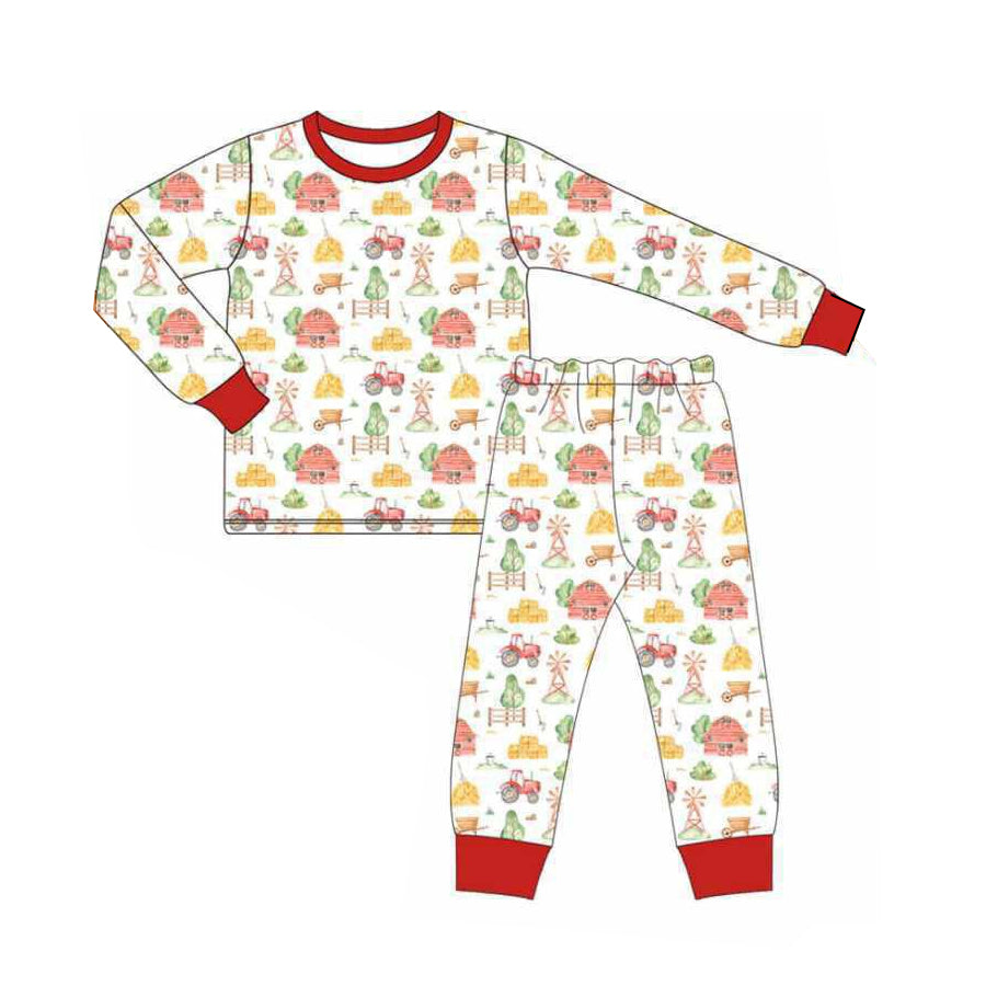 preorder BLP1118 farm house tractor red long sleeve pants boys pajamas