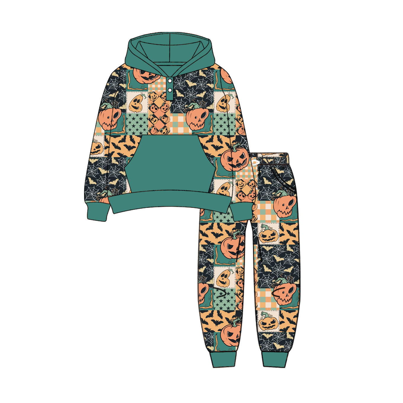 preorder BLP1133 Halloween pumpkin hat pocket long sleeve hoodie pants boys set
