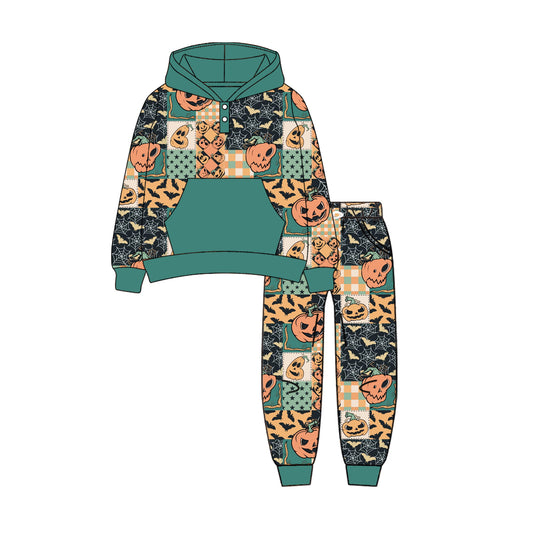 preorder BLP1133 Halloween pumpkin hat pocket long sleeve hoodie pants boys set