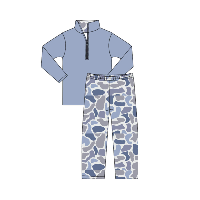 preorder BLP1136 hunting blue zipper long sleeve camo pants boys set