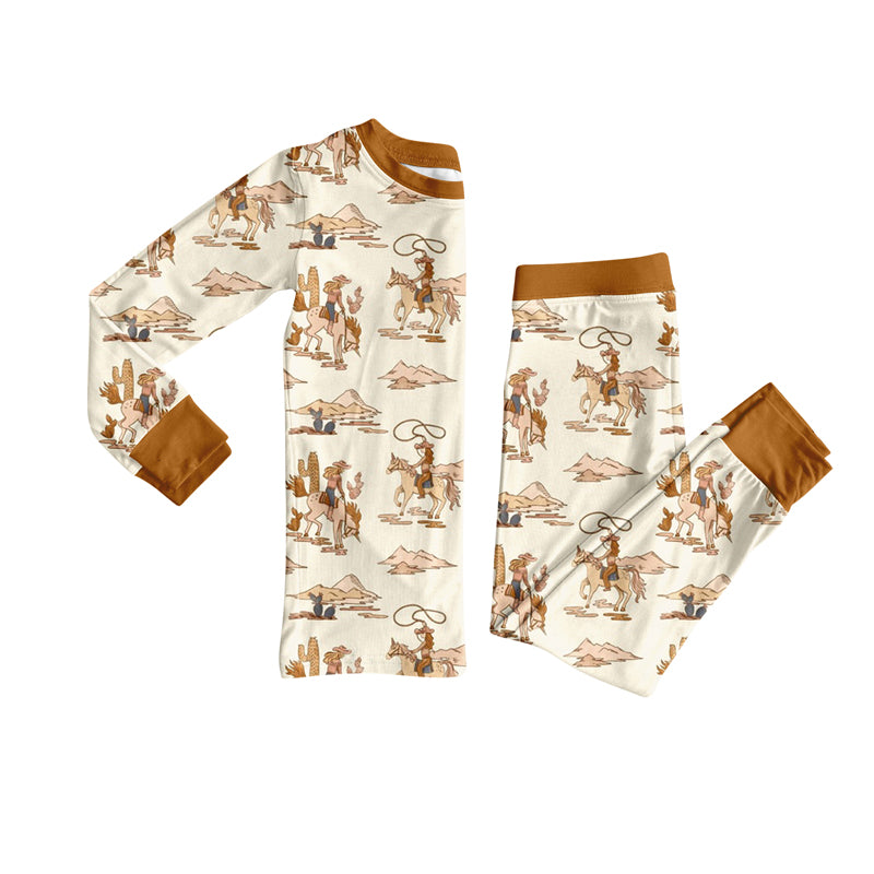 preorder BLP1148 Western cactus rodeo brown long sleeve pants boys pajamas