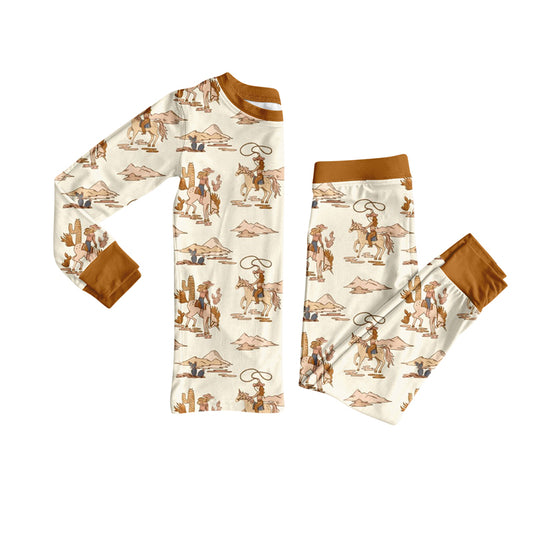 preorder BLP1148 Western cactus rodeo brown long sleeve pants boys pajamas