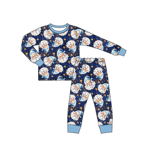 preorder BLP1149 Christmas Santa star blue long sleeve pants boys pajamas