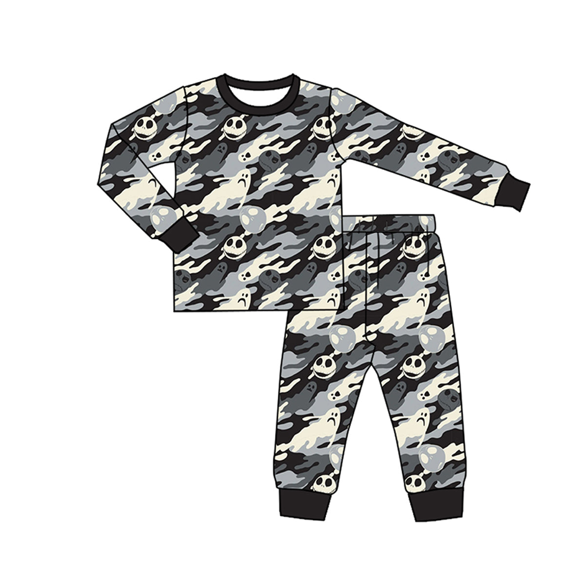 preorder BLP1174 Halloween spooky zombie grey black camo long sleeve pants boys pajamas