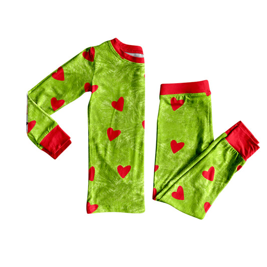 preorder BLP1175 Christmas red heart green long sleeve pants boys pajamas