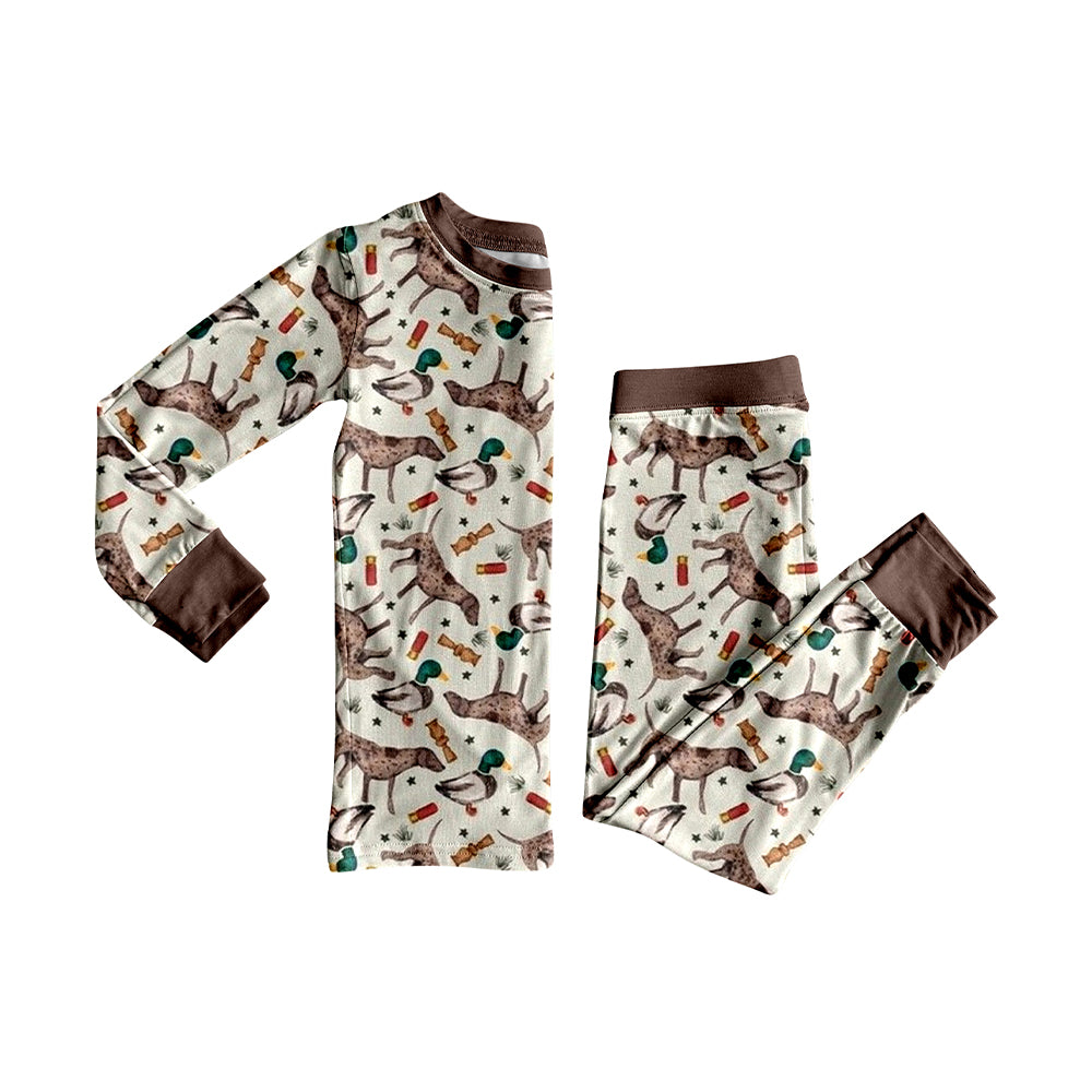 preorder BLP1184 hunting mallard duck call brown long sleeve pants boys pajamas