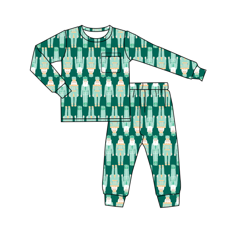preorder BLP1194 Christmas soldier green long sleeve pants boys pajamas
