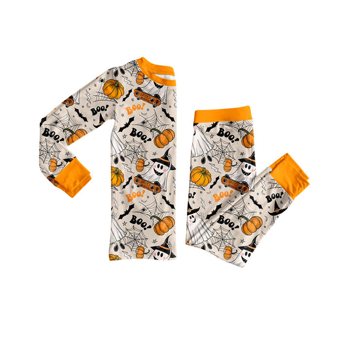 preorder BLP1195 Halloween spooky pumpkin boo orange long sleeve pants boys pajamas