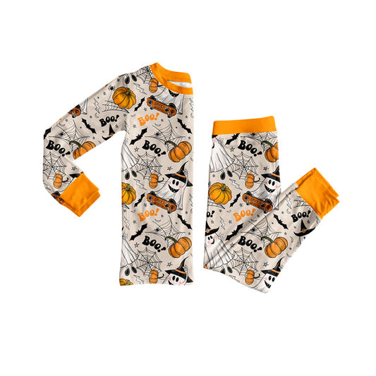 preorder BLP1195 Halloween spooky pumpkin boo orange long sleeve pants boys pajamas