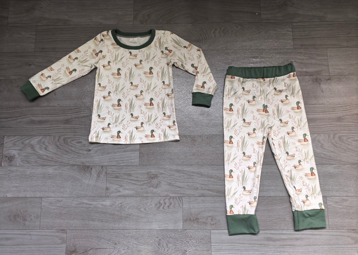 preorder Samples BLP1196 hunting mallard duck green long sleeve pants boys pajamas