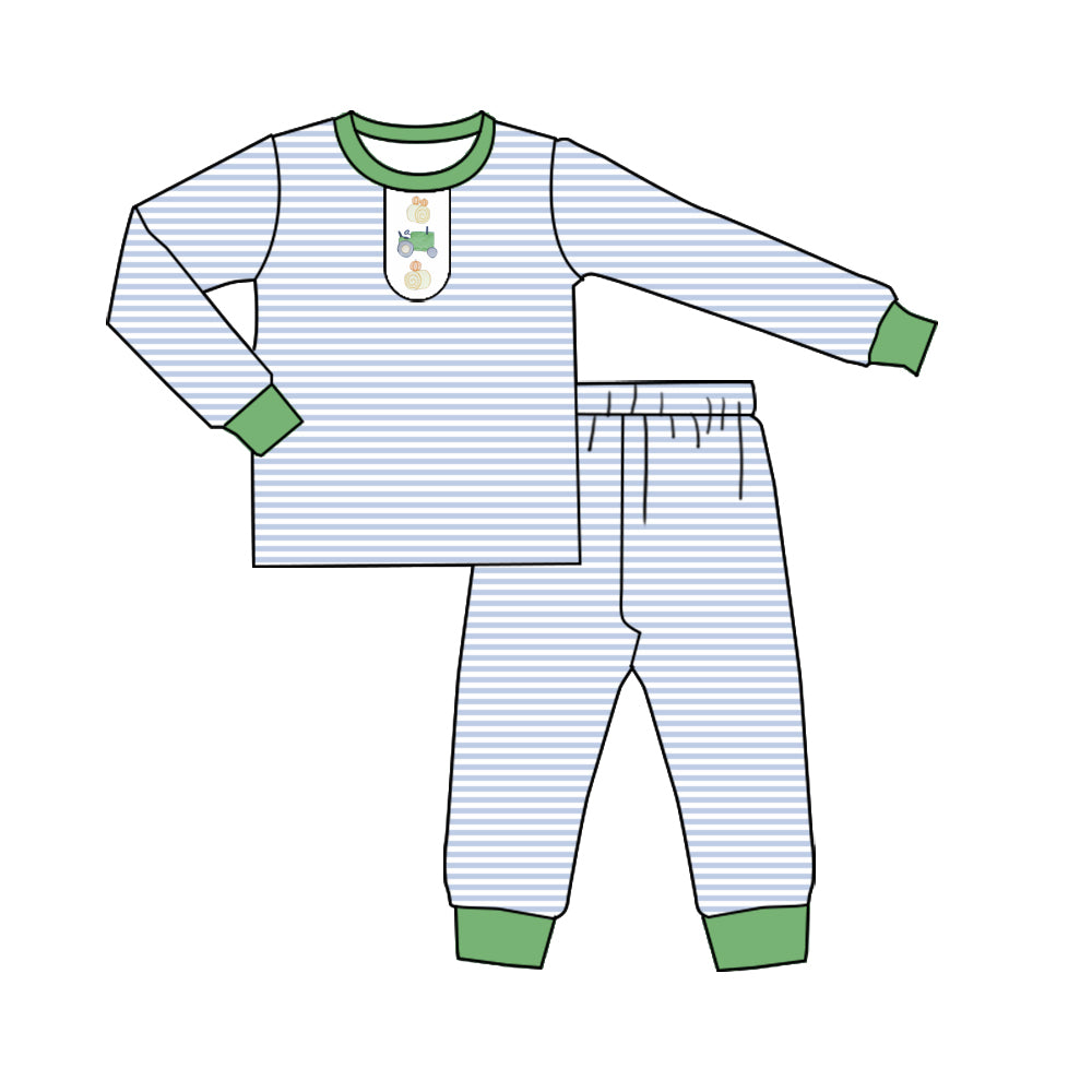 preorder BLP1201 Farm blue striped long sleeve pants boys pajamas