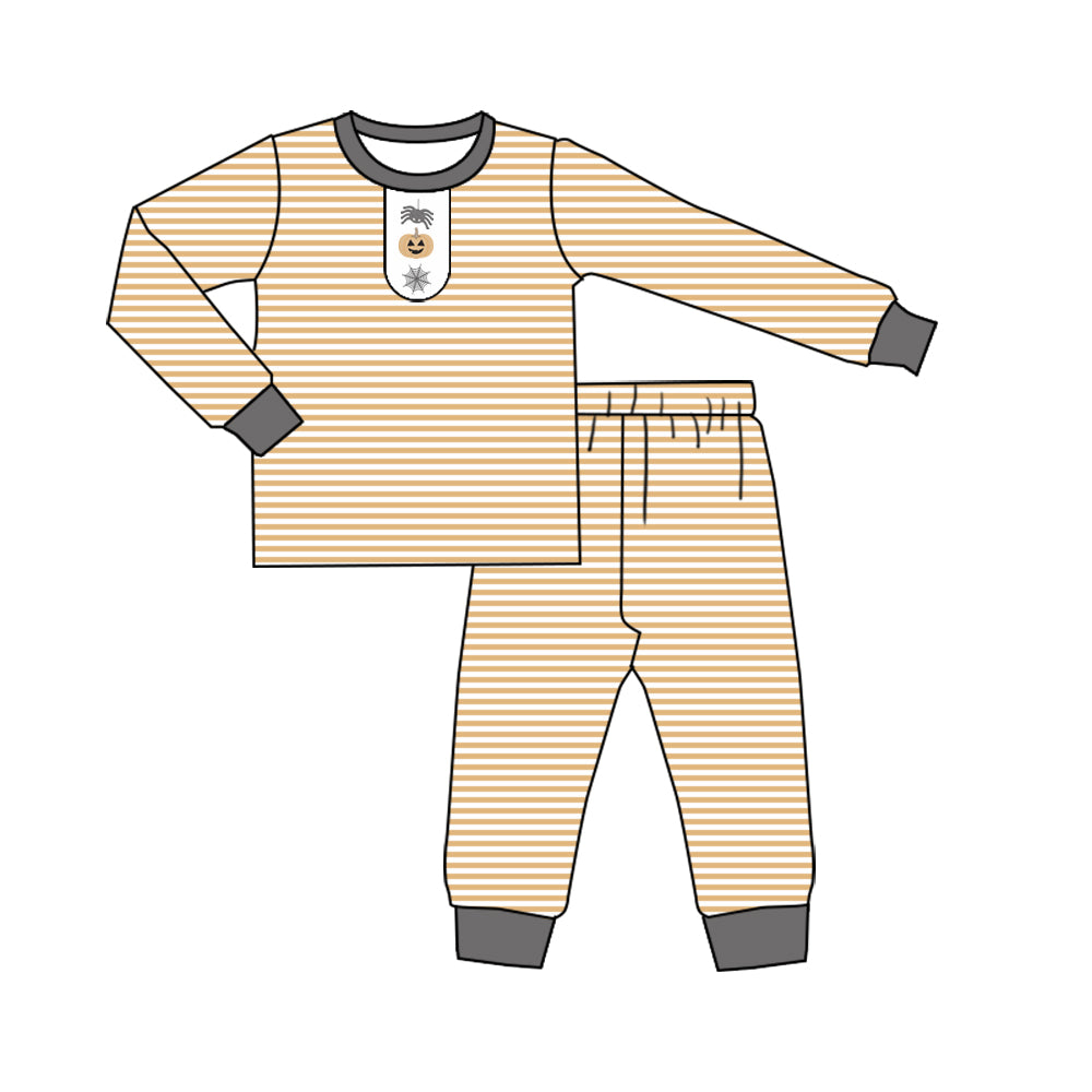 preorder BLP1202 Halloween pumpkin spider orange striped long sleeve pants boys pajamas