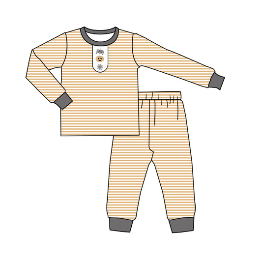 preorder BLP1202 Halloween pumpkin spider orange striped long sleeve pants boys pajamas