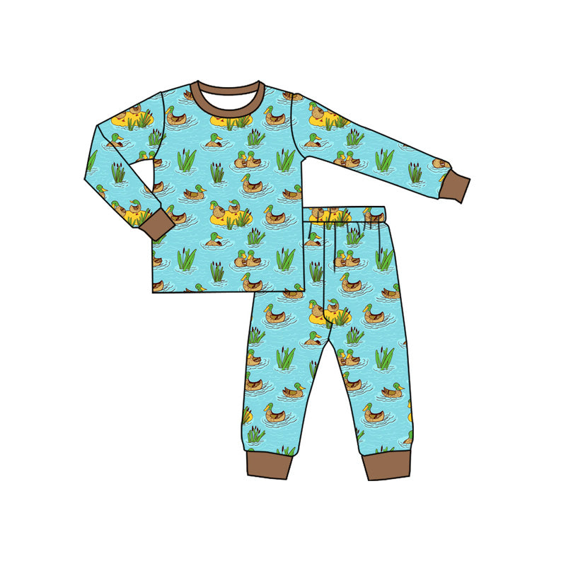 preorder BLP1208 mallard duck blue long sleeve pants boys pajamas