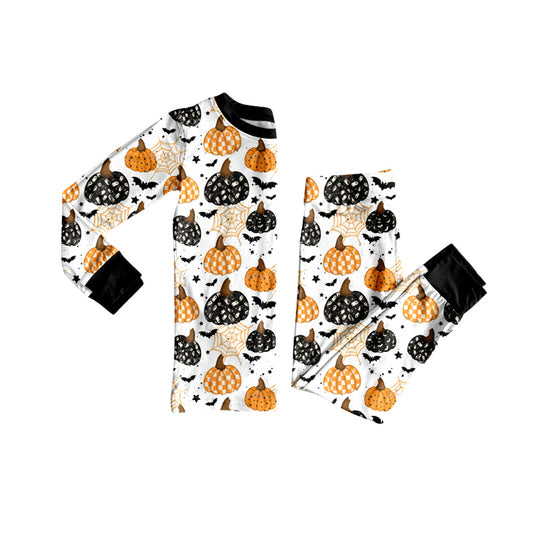 preorder BLP1214 Halloween orange/black pumpkin bat long sleeve pants boys pajamas