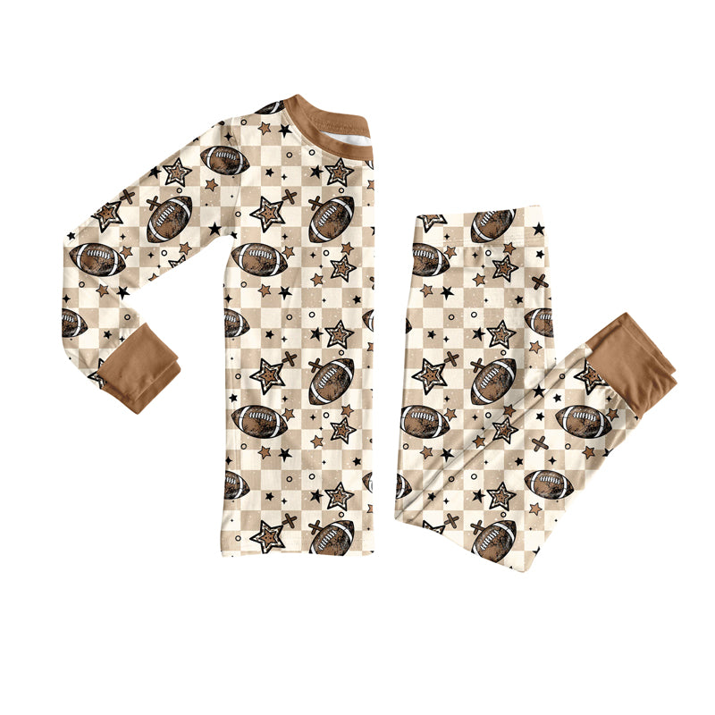 preorder BLP1216 football star khaki checkered long sleeve pants boys pajamas