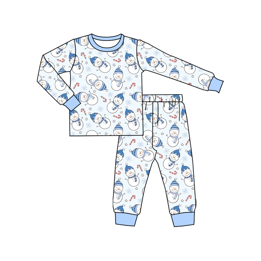 preorder BLP1227 Christmas snowman cane candy blue long sleeve pants boys pajamas