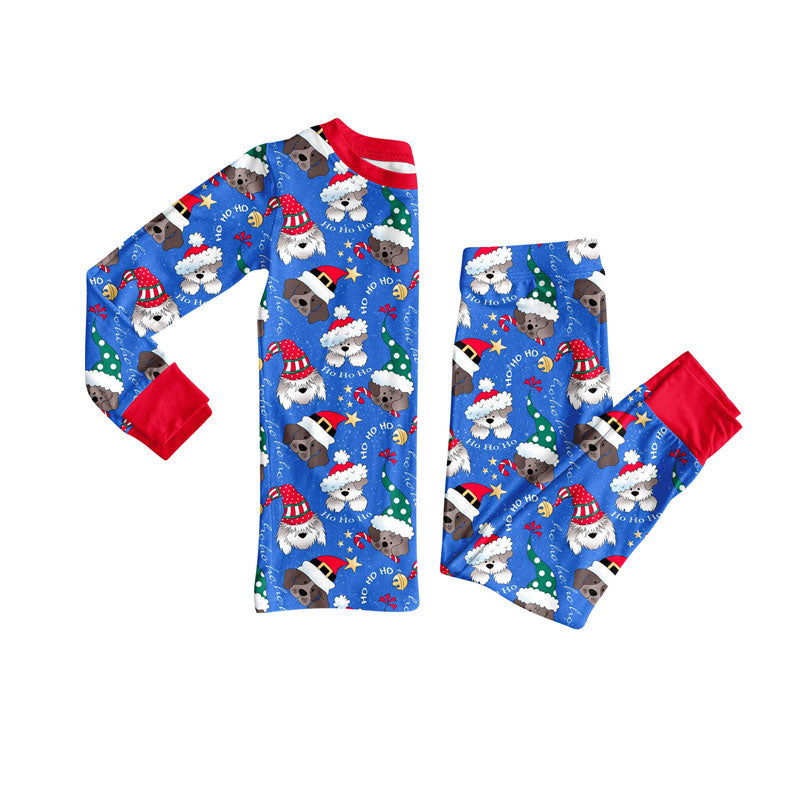 preorder BLP1243 Christmas pet dogs blue long sleeve pants boys pajamas