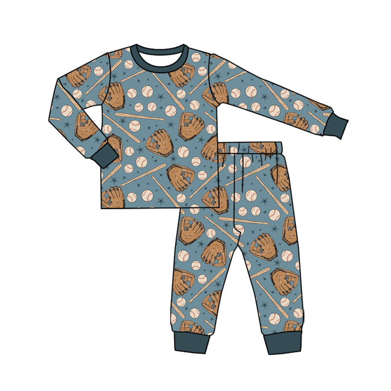 preorder BLP1247 play baseball blue long sleeve pants boys pajamas
