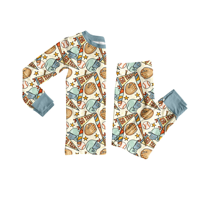 preorder BLP1248 go team play baseball blue long sleeve pants boys pajamas