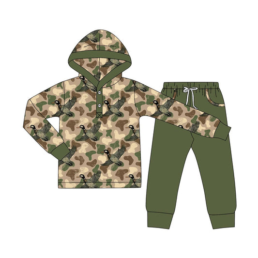 preorder BLP1250 hunting mallard duck camo hoodie long sleeve green pants boys set