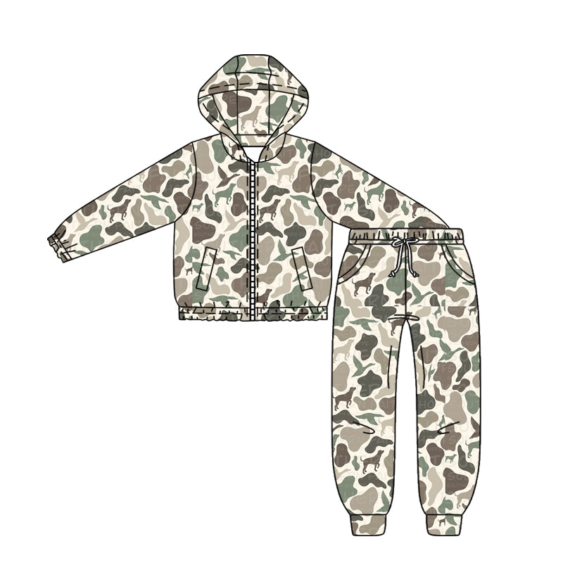 preorder BLP1251 hunting mallard duck dog camo zipper hoodie long sleeve pants boys set