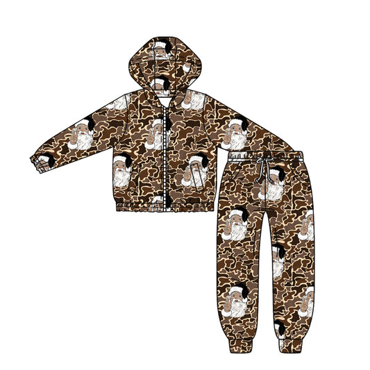 preorder BLP1252 Christmas Santa camo zipper hoodie long sleeve pants boys set
