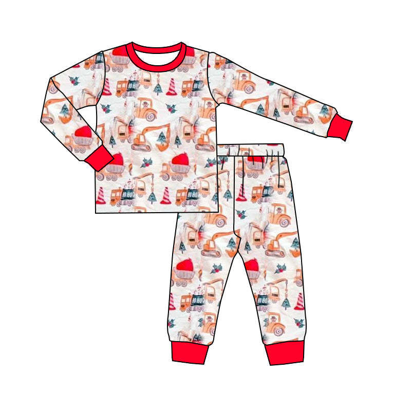preorder BLP1253 Christmas holly berry construction truck long sleeve pants boys pajamas