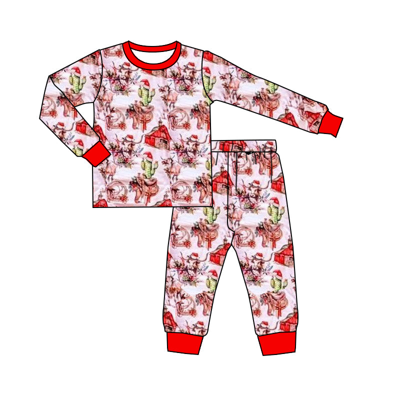 preorder BLP1255 Christmas farm cactus animals house long sleeve pants boys pajamas