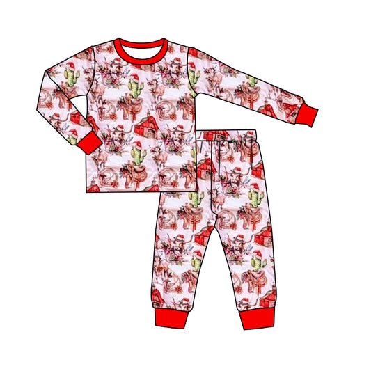 preorder BLP1255 Christmas farm cactus animals house long sleeve pants boys pajamas