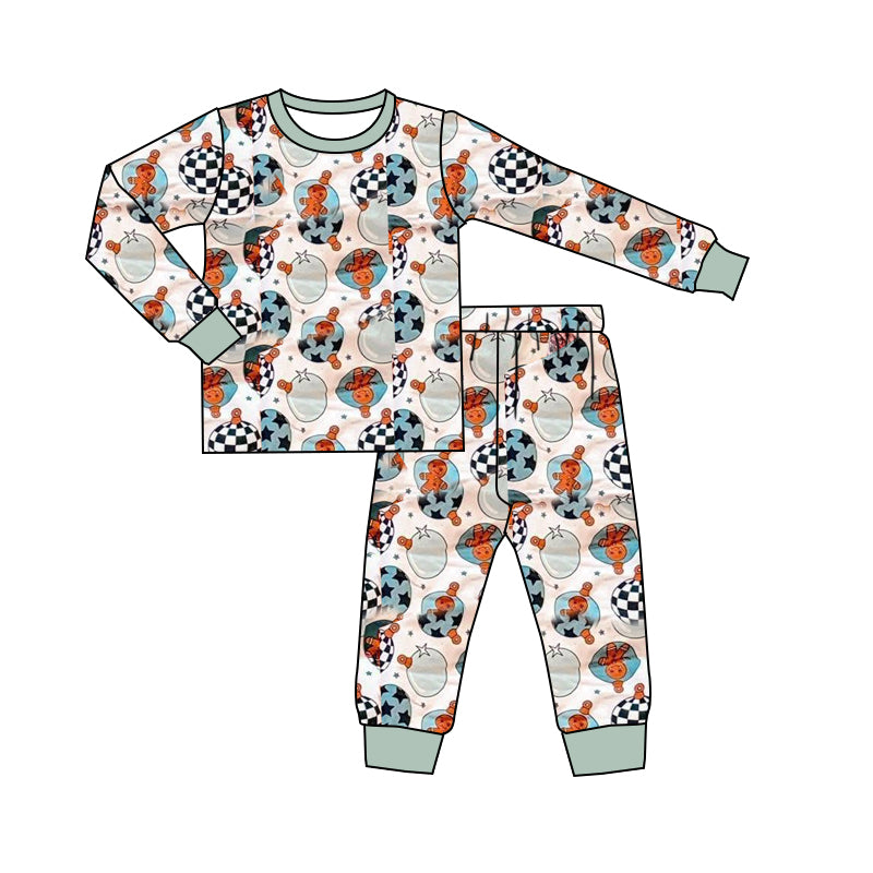 preorder BLP1256 Christmas light gingerbread man long sleeve pants boys pajamas