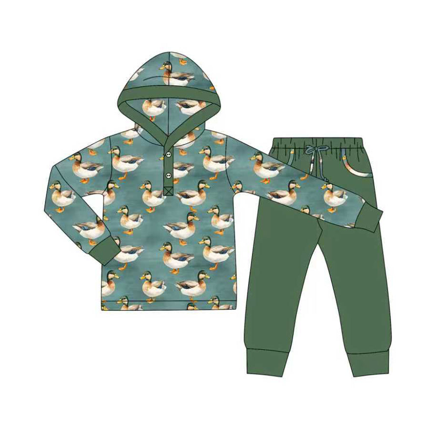 preorder BLP1260 hunting mallard duck hoodie long sleeve green pants boys set